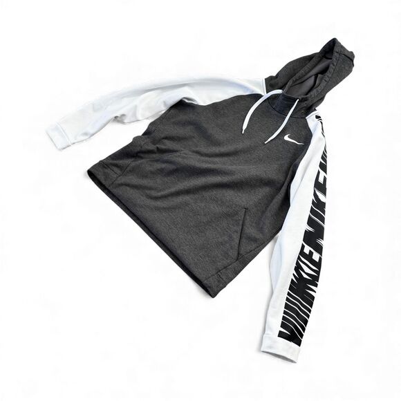 Nike Dri Fit Mens Hoodie Sweatshirt Size XL Gray White Spell out Logo High Neck - Picture 5 of 7